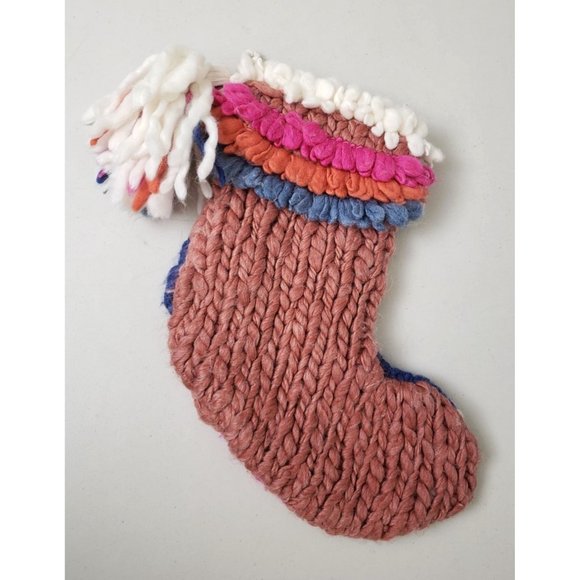Anthropologie Brady Stocking Wool Knit Blue Pink Motif...